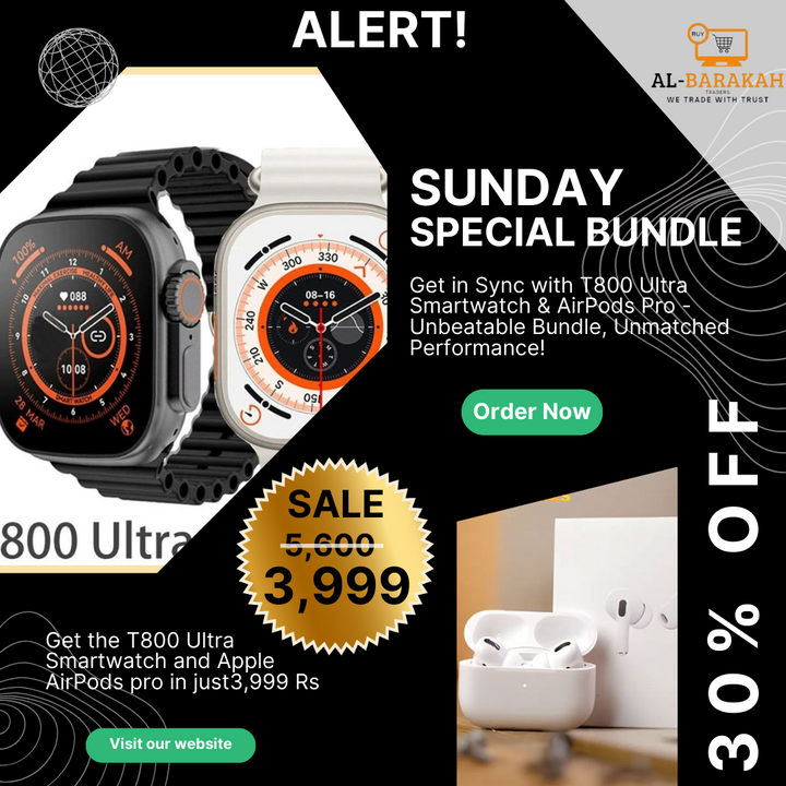 Sunday Special Bundle #001 T800 Ultra Smartwatch with Apple Airpods pro